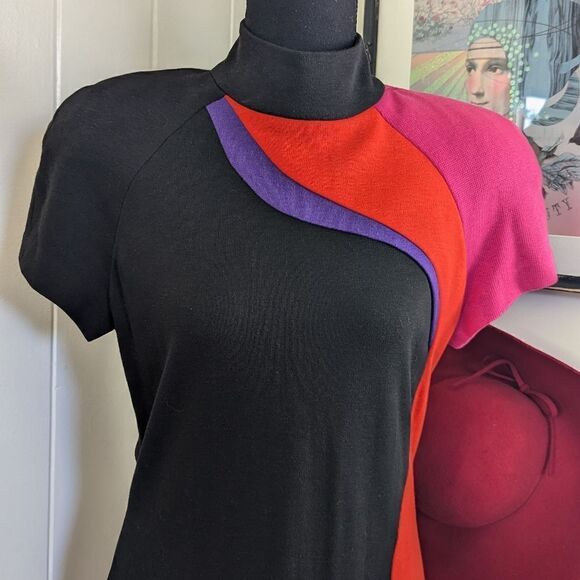 VTG Christine Jaguin Black Purple Red Colorblock Maximalist Power Suit Dress 8 - Picture 3 of 10